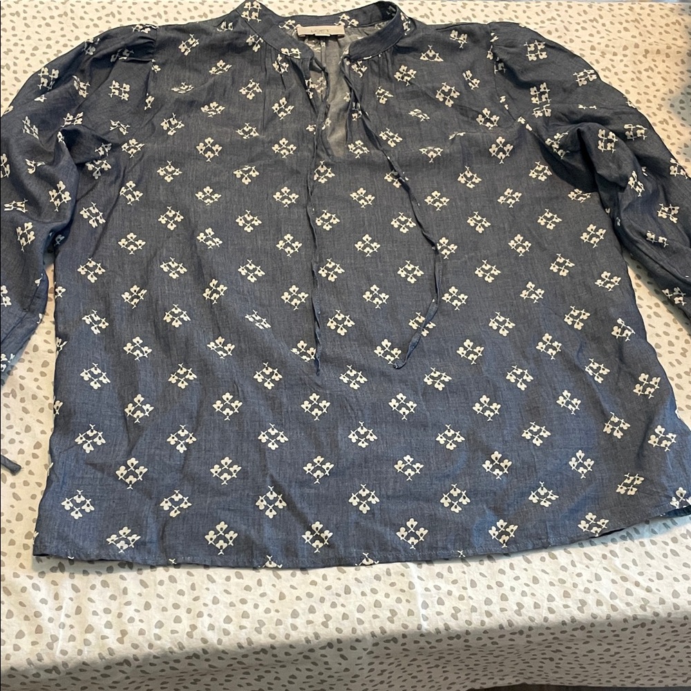 LOFT Blue and White Floral Blouse